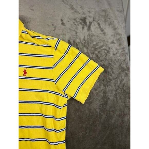 Polo Ralph Lauren Shirt Mens XL Custom Fit Yellow Blue Striped Short Sleeve Pony - Picture 2 of 6